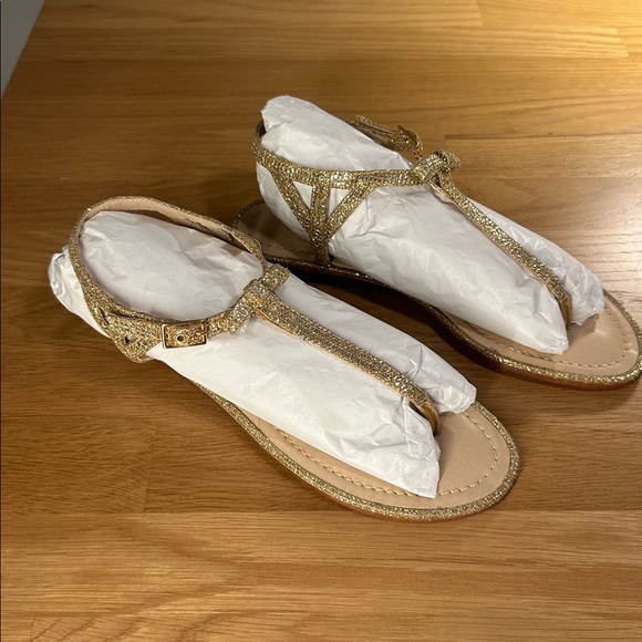 Kate Spade Glittering Gold T-strap Sandals - Picture 2 of 9